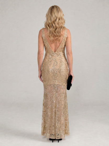 Sequin Geometric V-Neck Maxi Dress