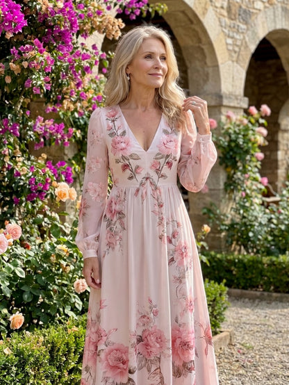 Floral Chiffon Long Sleeve Maxi