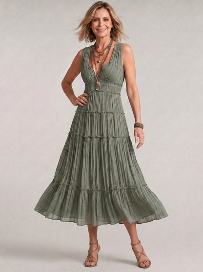 Smocked Tiered V-Neck Sundress