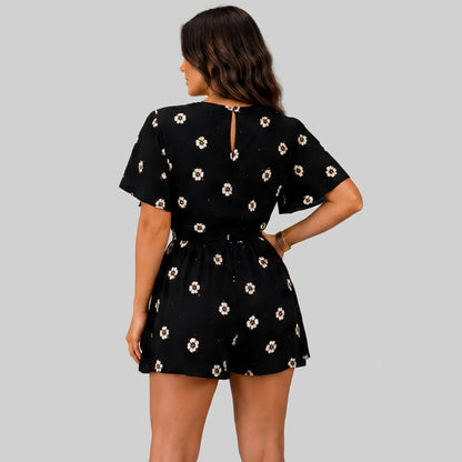 Floral Cutout Short Sleeve Romper