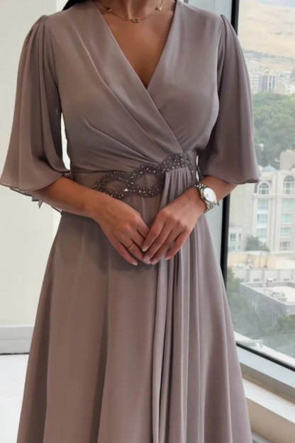 Chiffon Draped Wrap Midi Dress