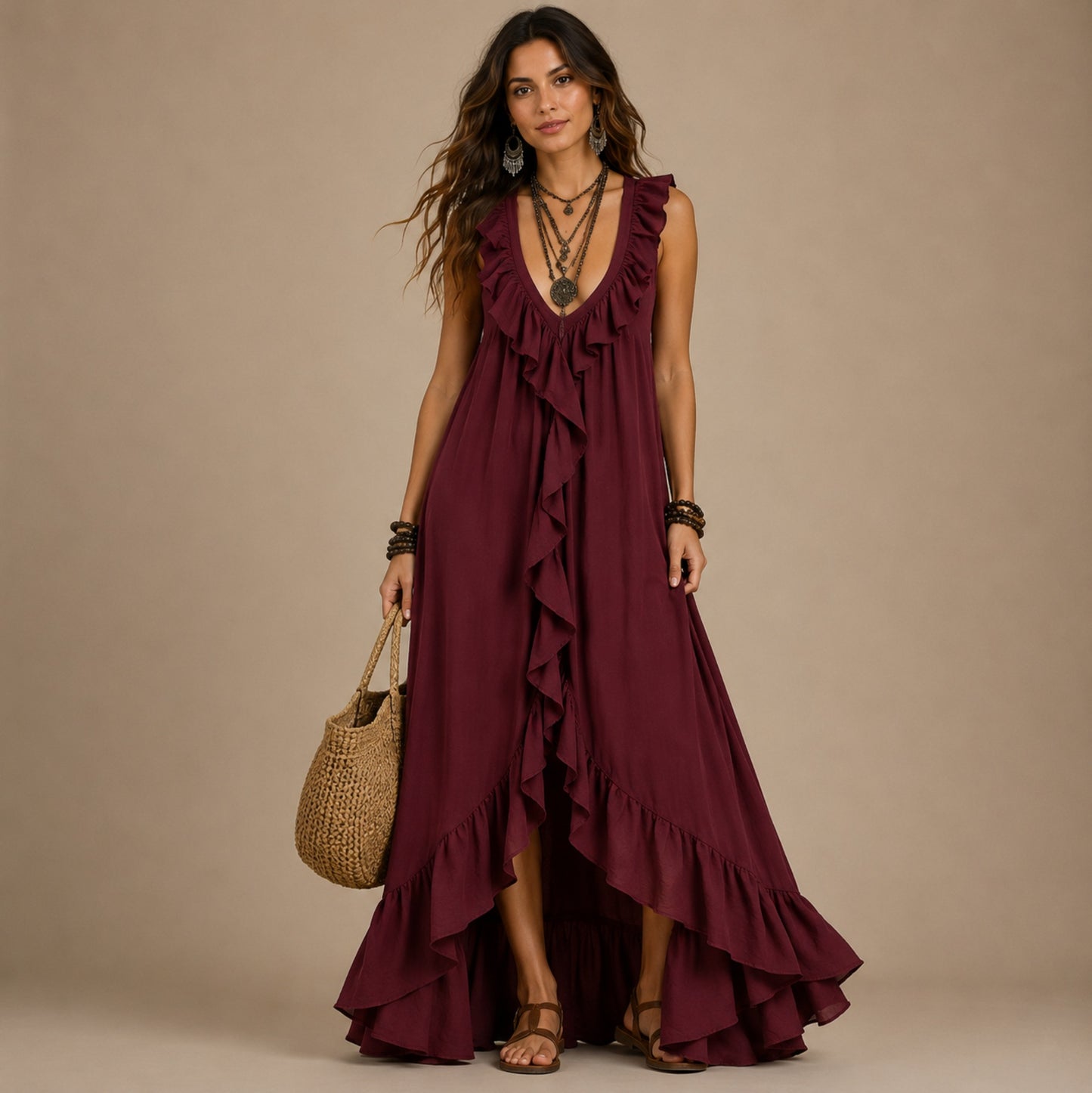 Gauze High-Low Maxi Sundress