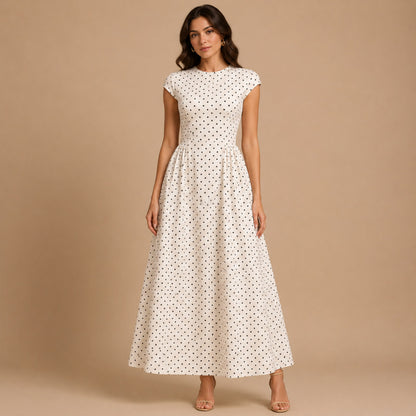 Polka Dot Cap Sleeve Maxi Dress