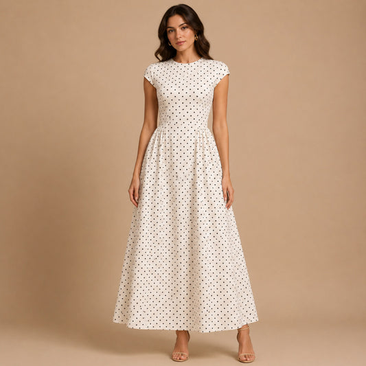 Polka Dot Cap Sleeve Maxi Dress