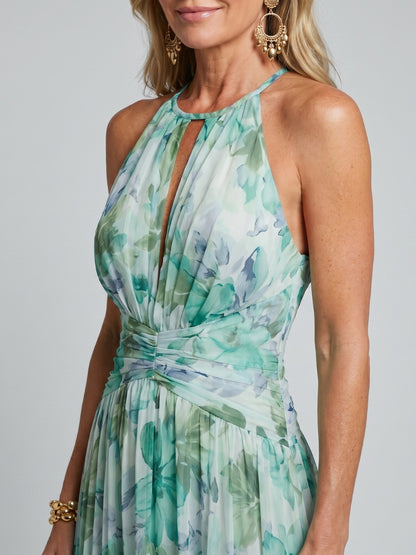 Floral Chiffon Halter Maxi Dress