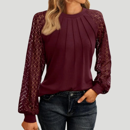Geometric Lace Pintuck Top