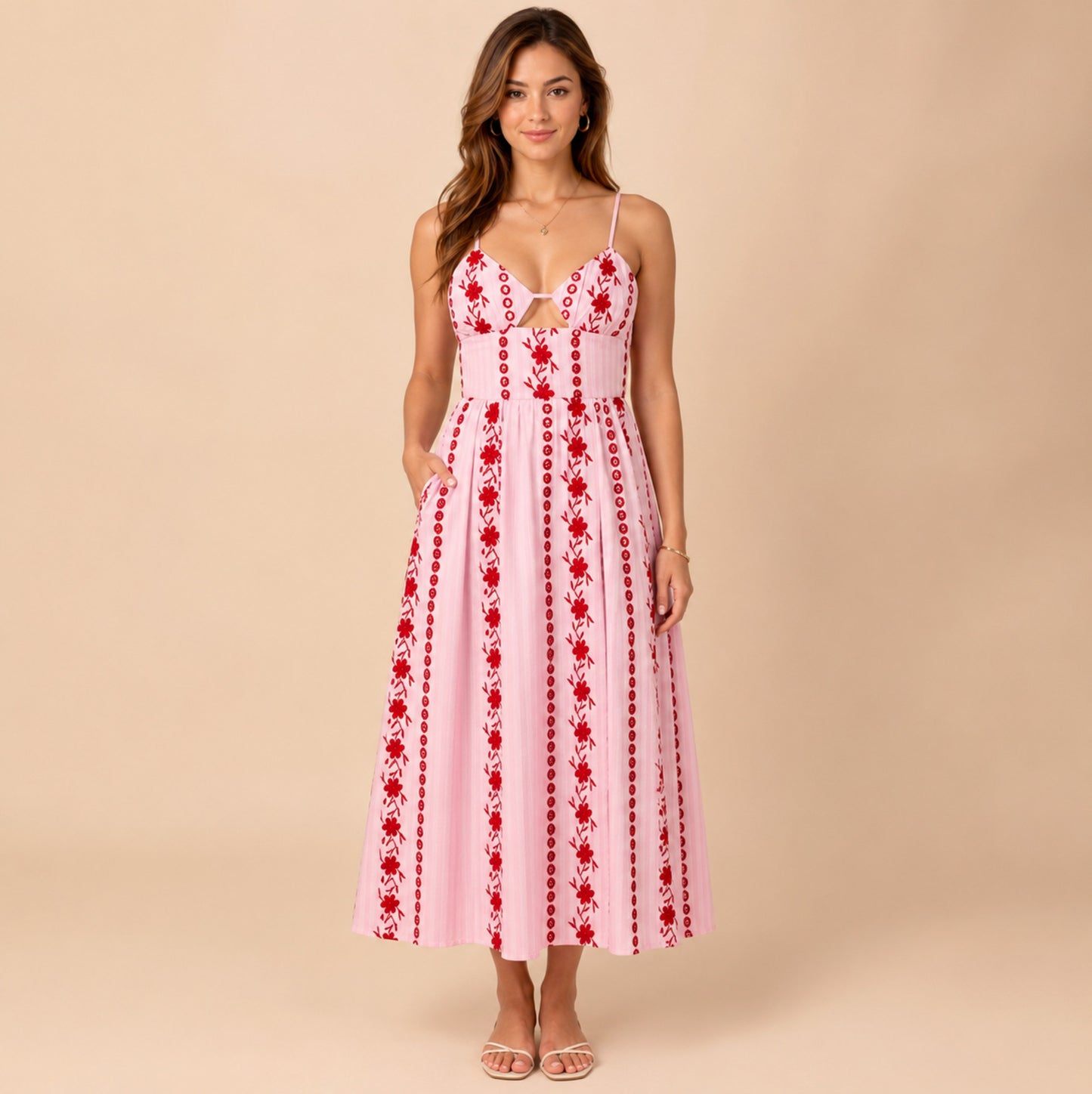 Floral Sweetheart Cutout Midi Sundress
