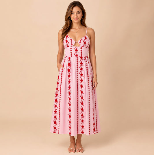 Floral Sweetheart Cutout Midi Sundress