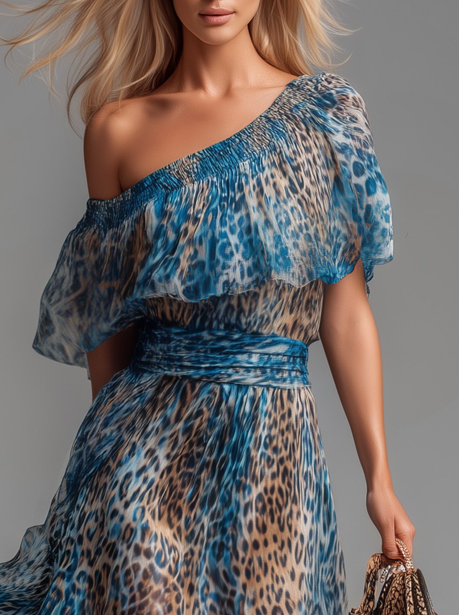 Chiffon Leopard Print Maxi Dress
