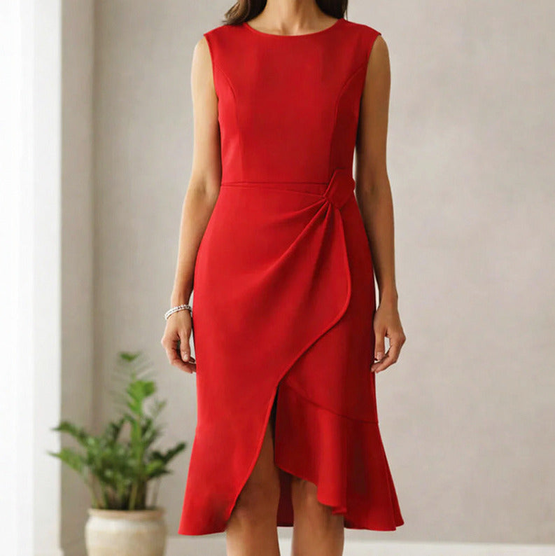 Sleeveless Wrap Asymmetric Midi Dress