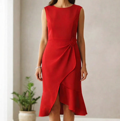 Sleeveless Wrap Asymmetric Midi Dress