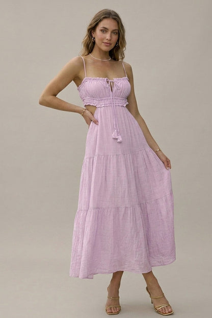 Gauze Cutout Tiered Maxi Sundress