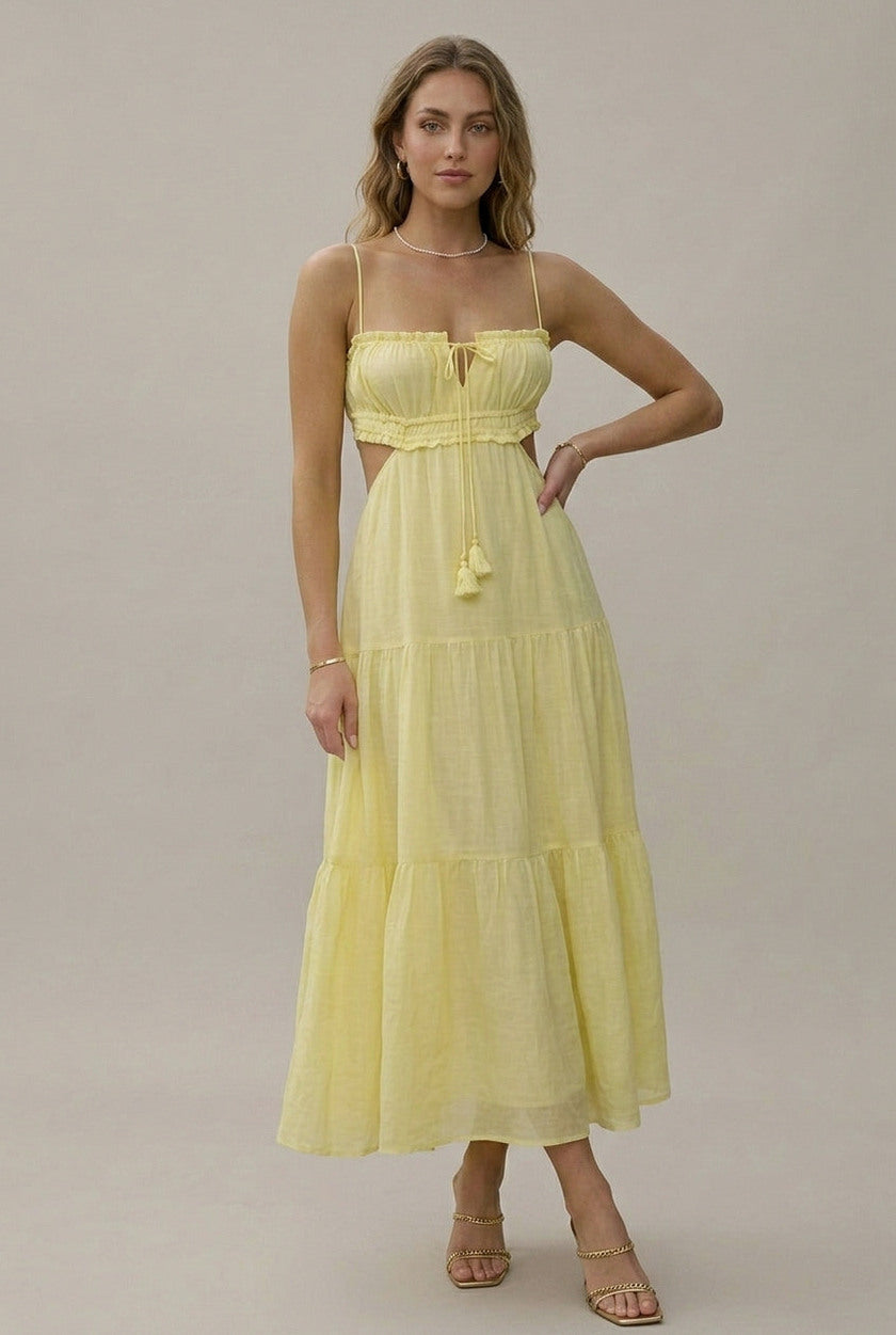 Gauze Cutout Tiered Maxi Sundress