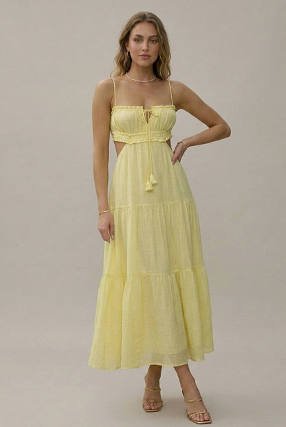 Gauze Cutout Tiered Maxi Sundress