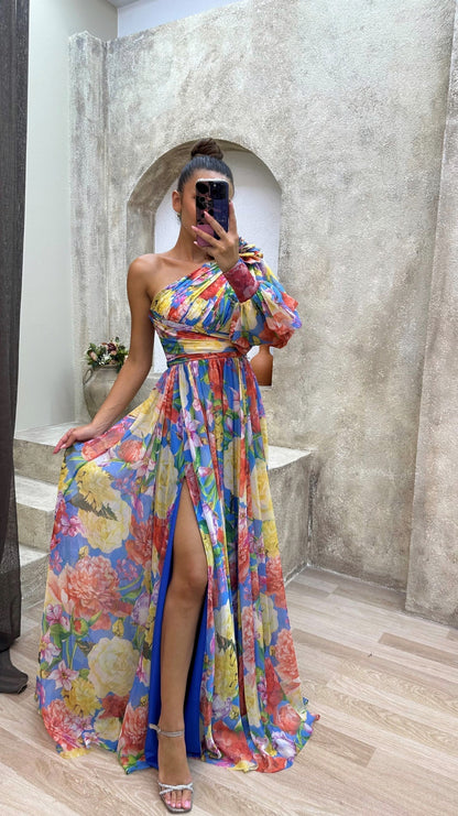 Floral One Shoulder Maxi Dress