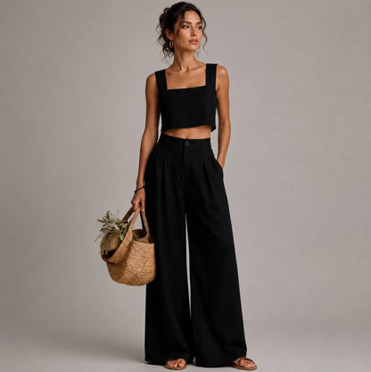 Linen Square Neck Two Piece Set