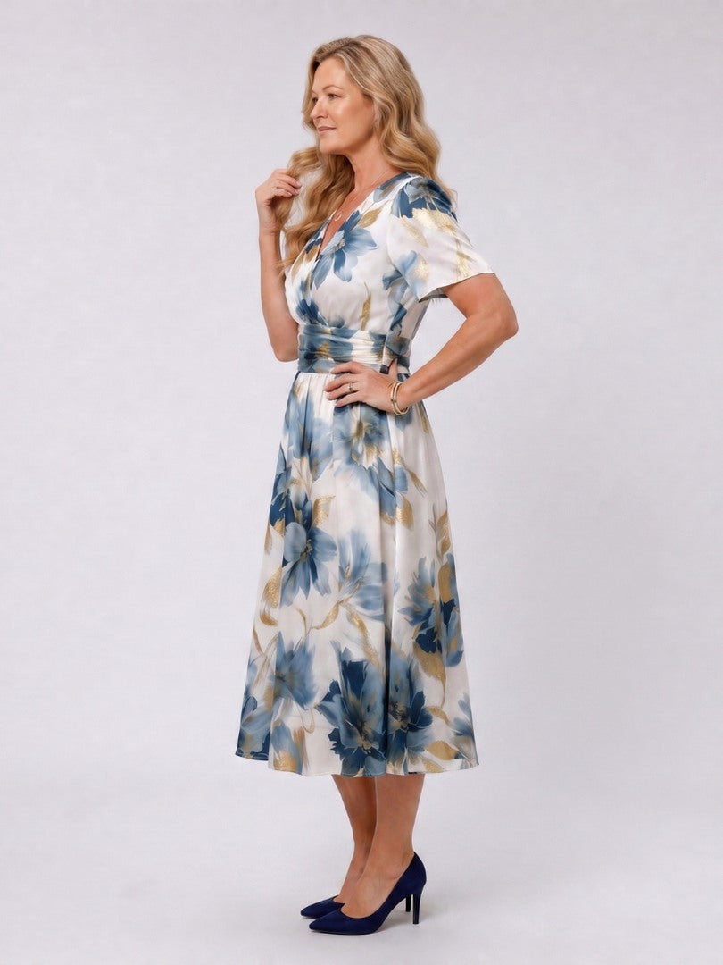 Floral Short Sleeve Midi Dress