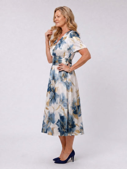 Floral Short Sleeve Midi Dress
