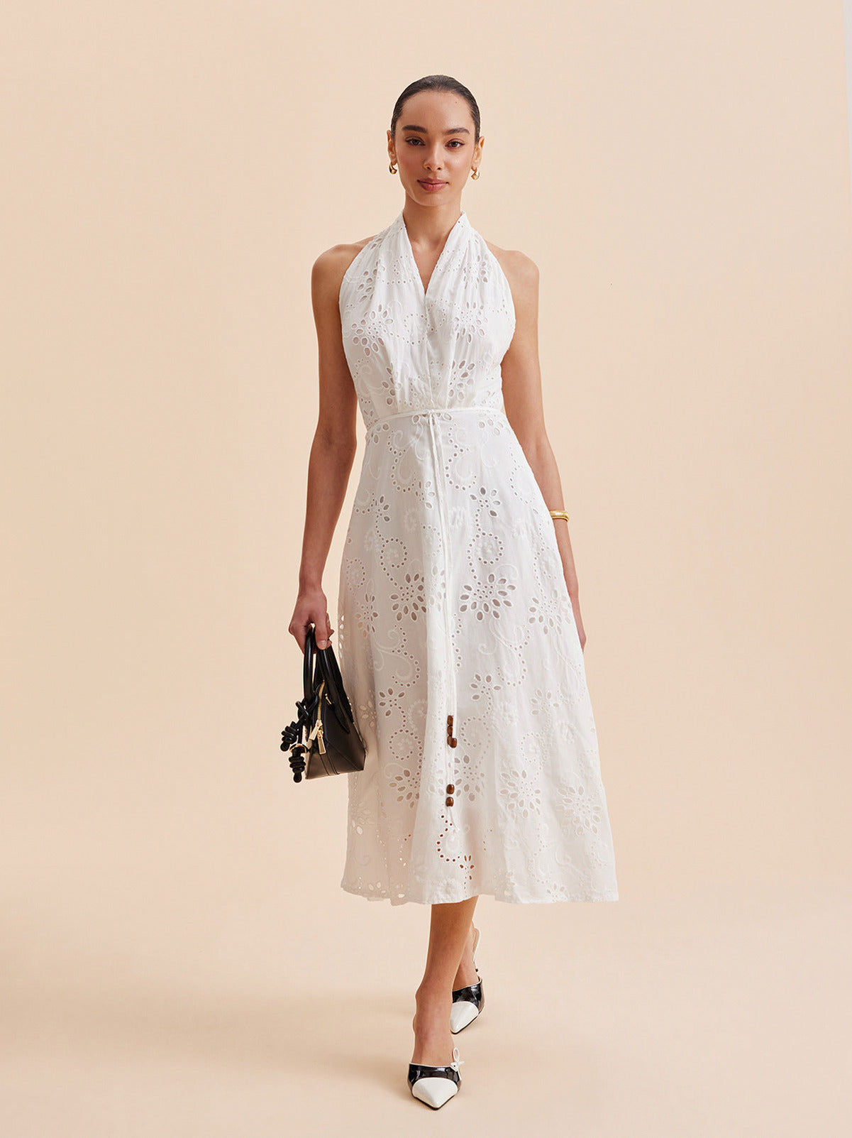 Eyelet Halter Midi Sundress