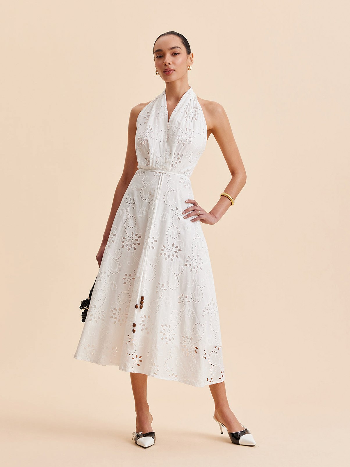 Eyelet Halter Midi Sundress