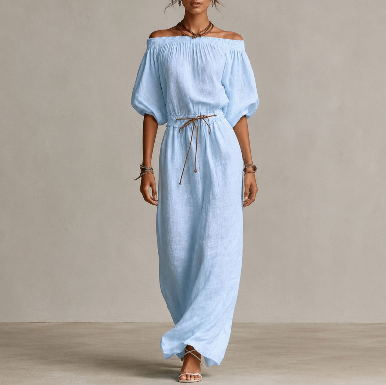 Off Shoulder Gauze Maxi Dress