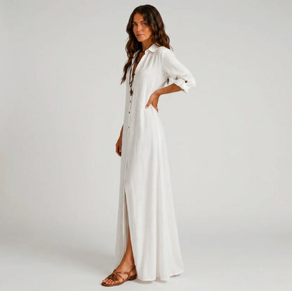 Relaxed Button Front Maxi Shirt Dress