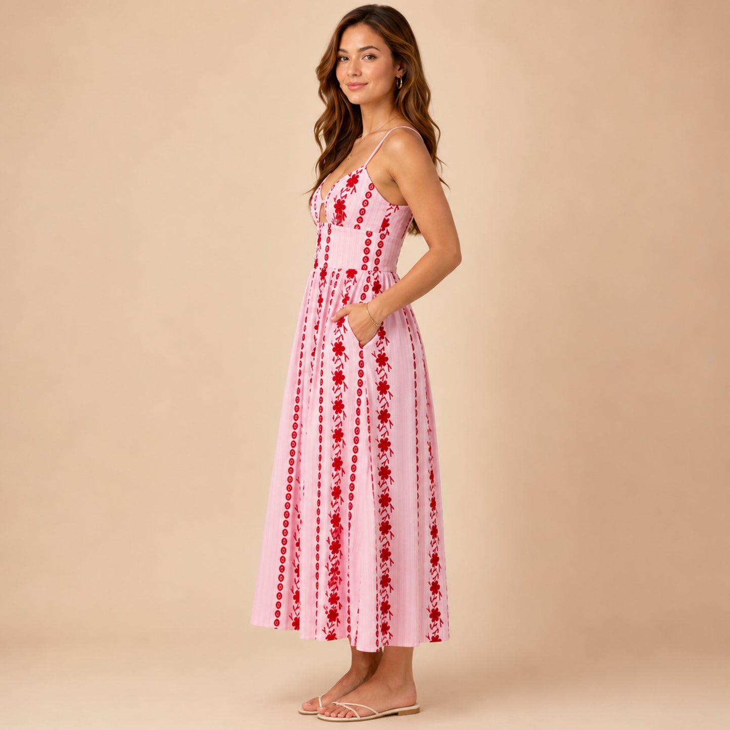 Floral Sweetheart Cutout Midi Sundress