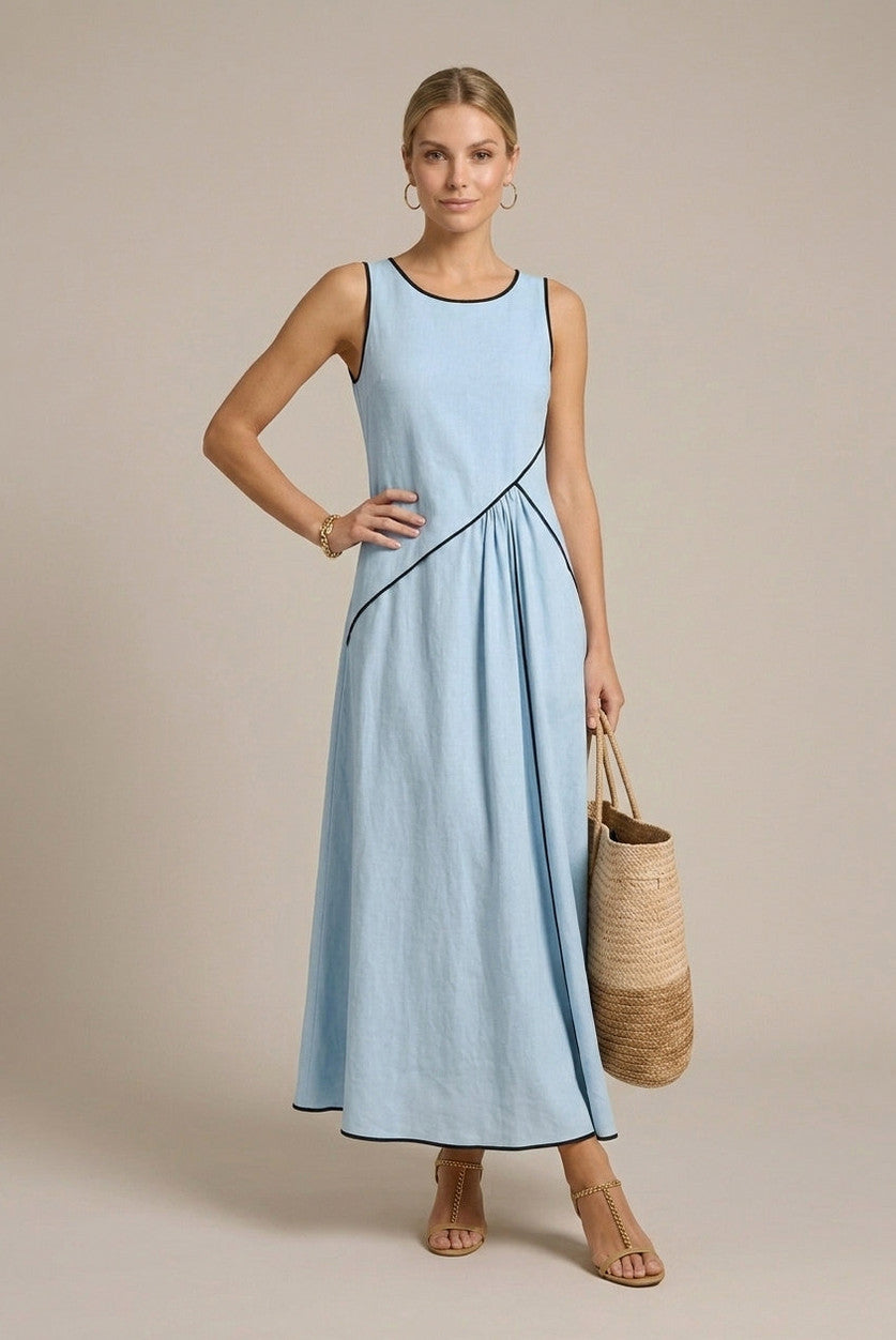 Sleeveless Contrast Trim Maxi Dress