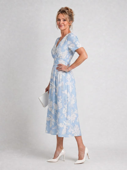 Floral Short Sleeve Midi Dress