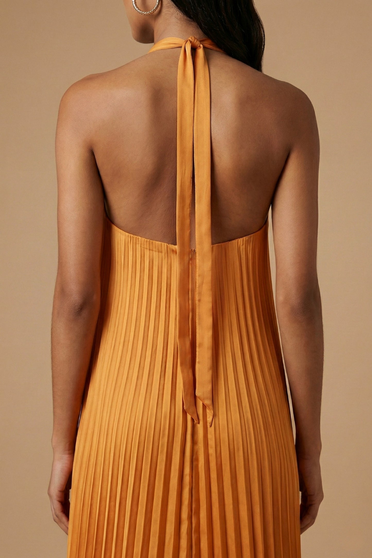 Satin Halter Pleated Maxi Dress