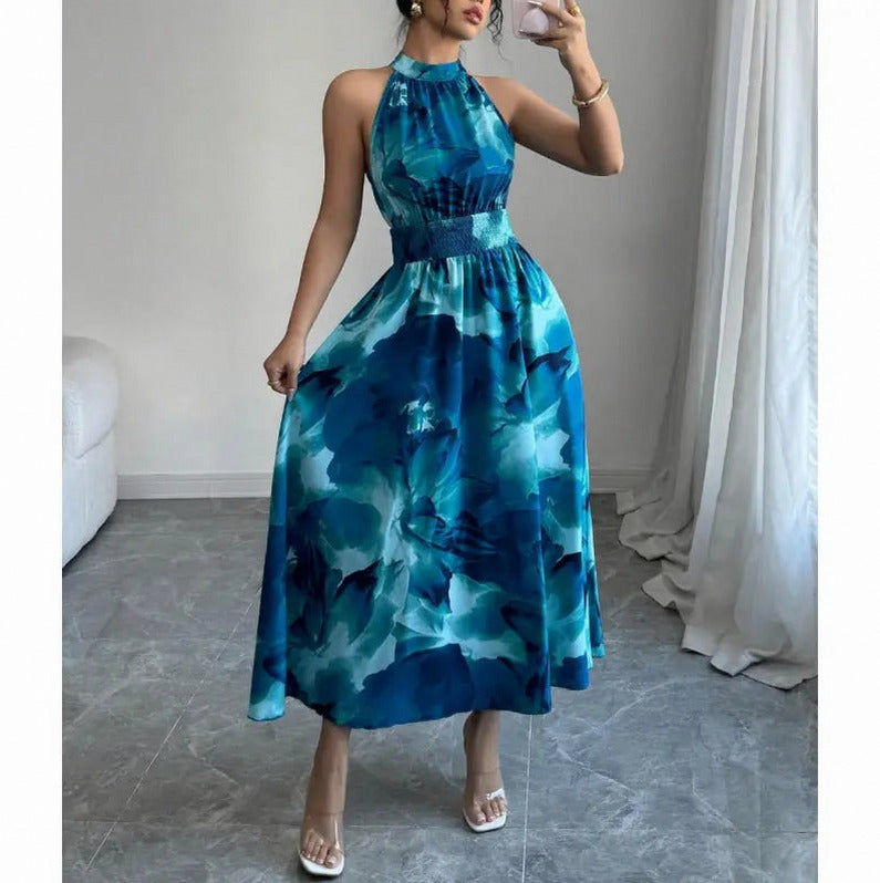Floral Halter Smocked Maxi Dress