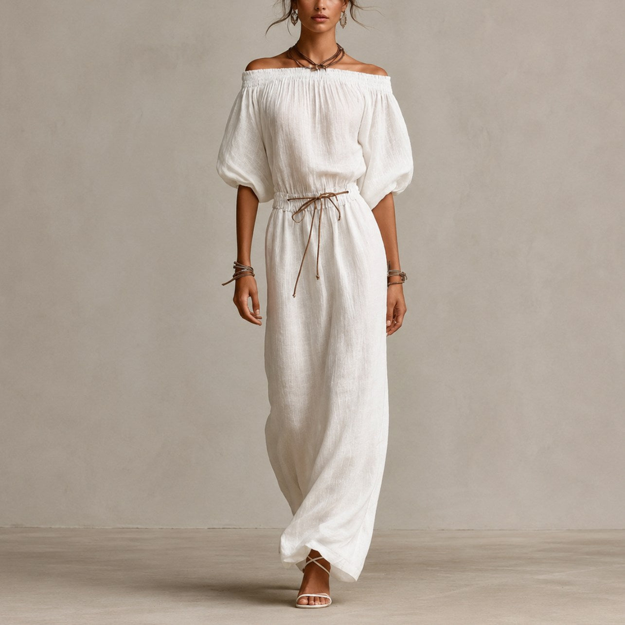 Off Shoulder Gauze Maxi Dress