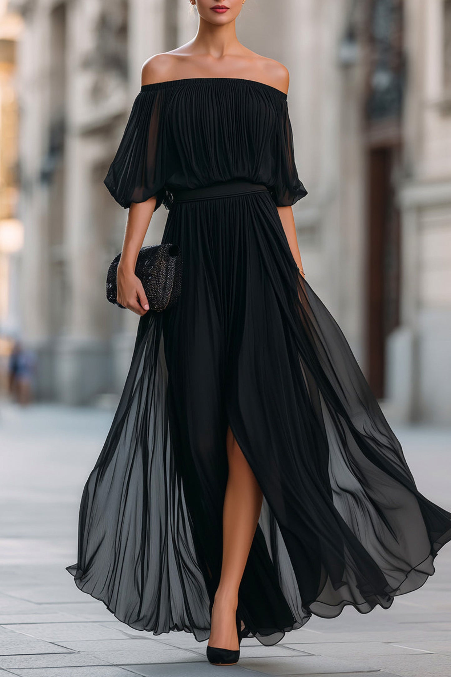 Chiffon Off Shoulder Maxi Dress