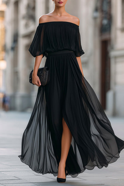 Chiffon Off Shoulder Maxi Dress