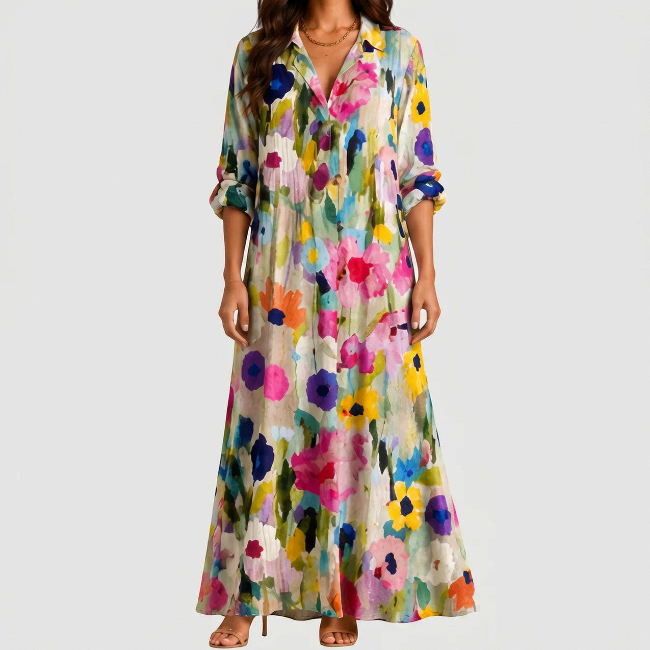 Gauze Floral Button Front Maxi