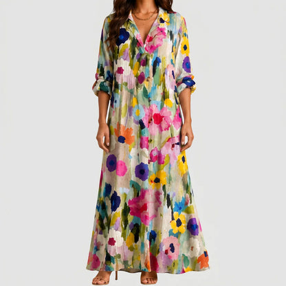 Gauze Floral Button Front Maxi
