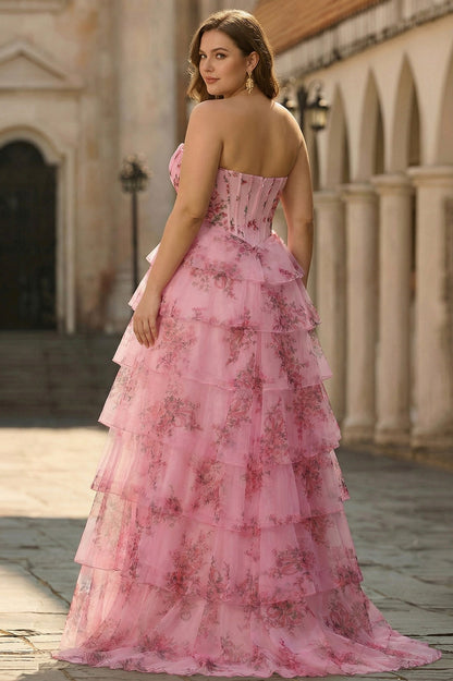 Floral Strapless Tiered Maxi Dress