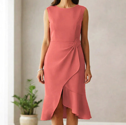 Sleeveless Wrap Asymmetric Midi Dress