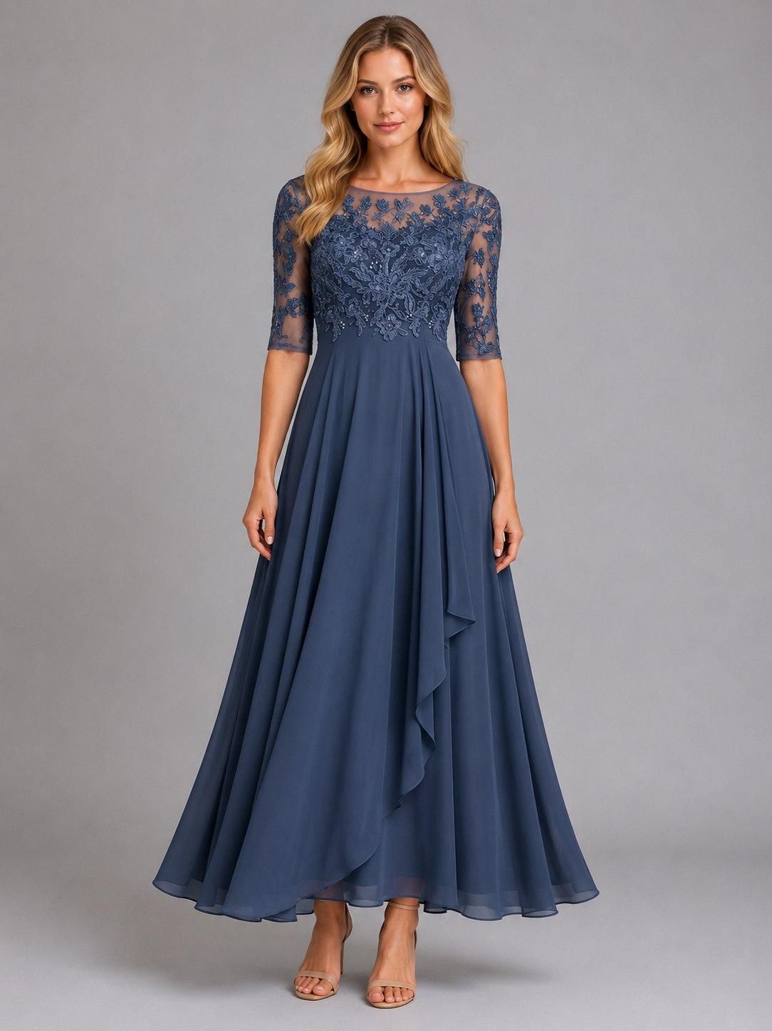 Lace Bodice Chiffon Maxi Dress