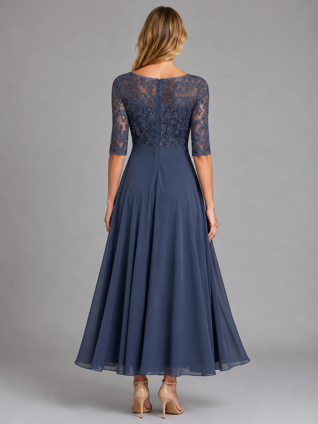 Lace Bodice Chiffon Maxi Dress