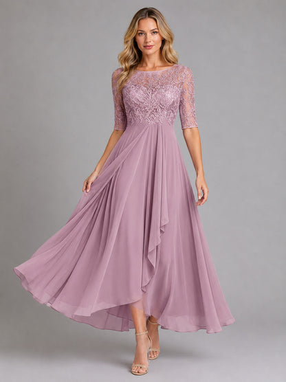 Lace Bodice Chiffon Maxi Dress
