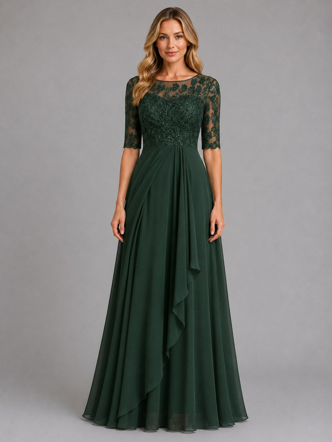 Lace Bodice Chiffon Maxi Dress