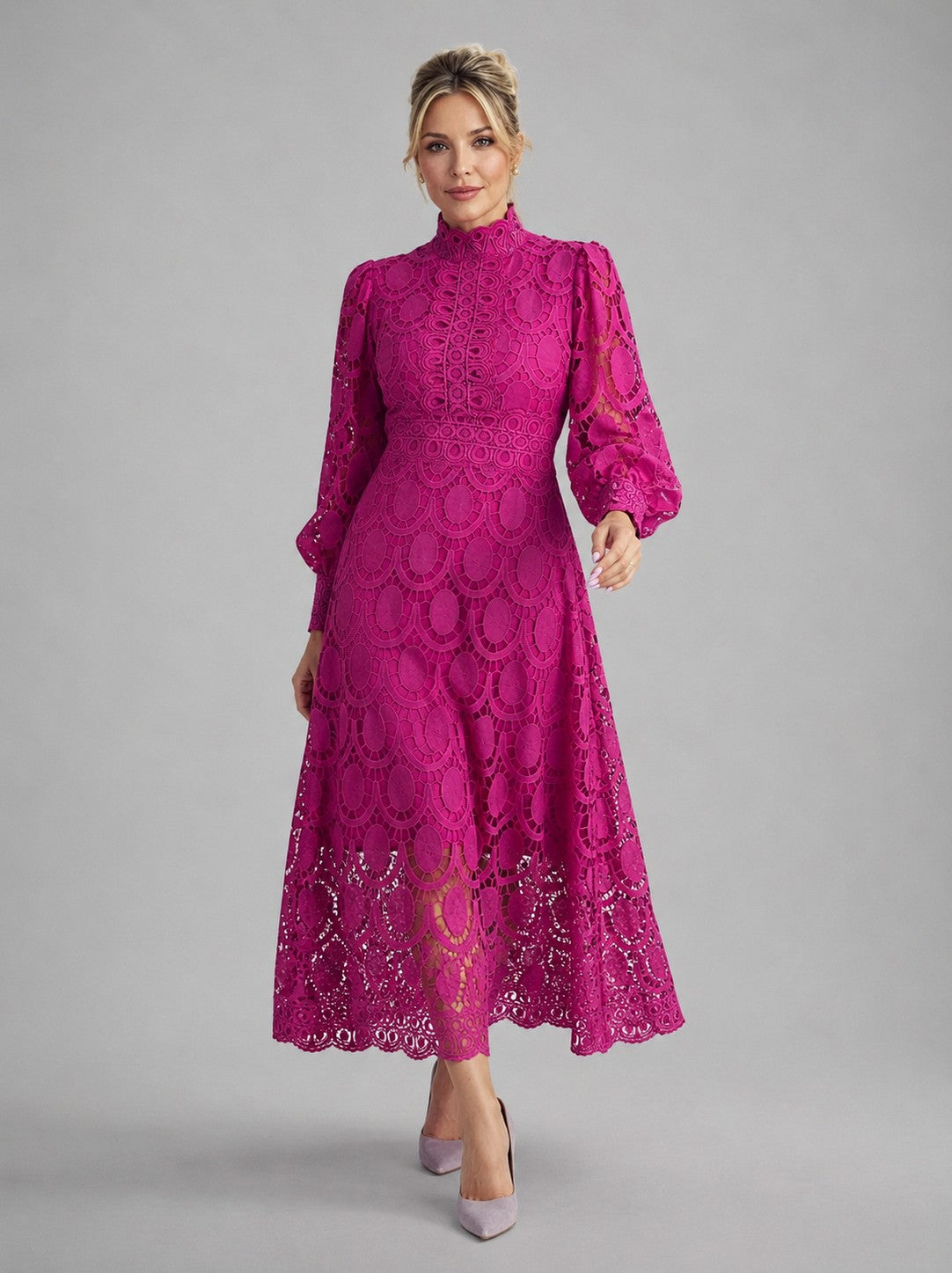 Lace High Neck Midi Dress