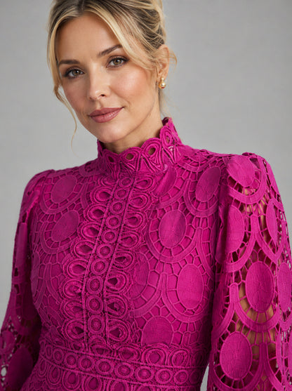 Lace High Neck Midi Dress