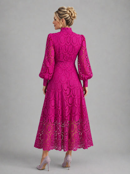 Lace High Neck Midi Dress