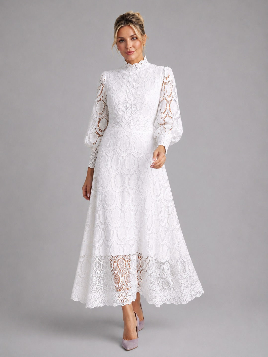Lace High Neck Midi Dress