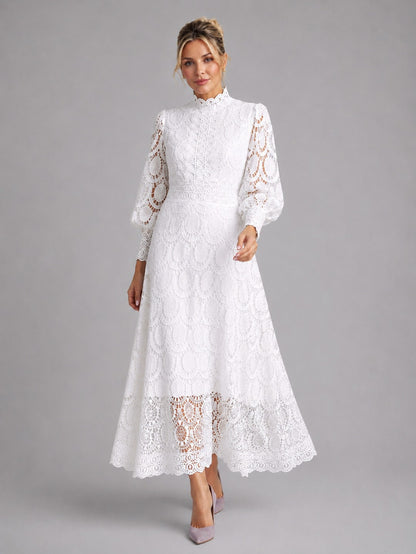 Lace High Neck Midi Dress