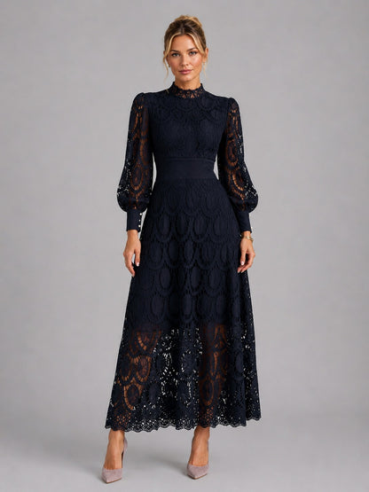 Lace High Neck Midi Dress