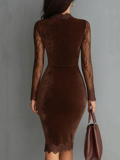 Lace Velvet Long Sleeve Midi Dress