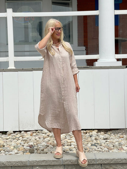 Button Front Midi Shirt Dress